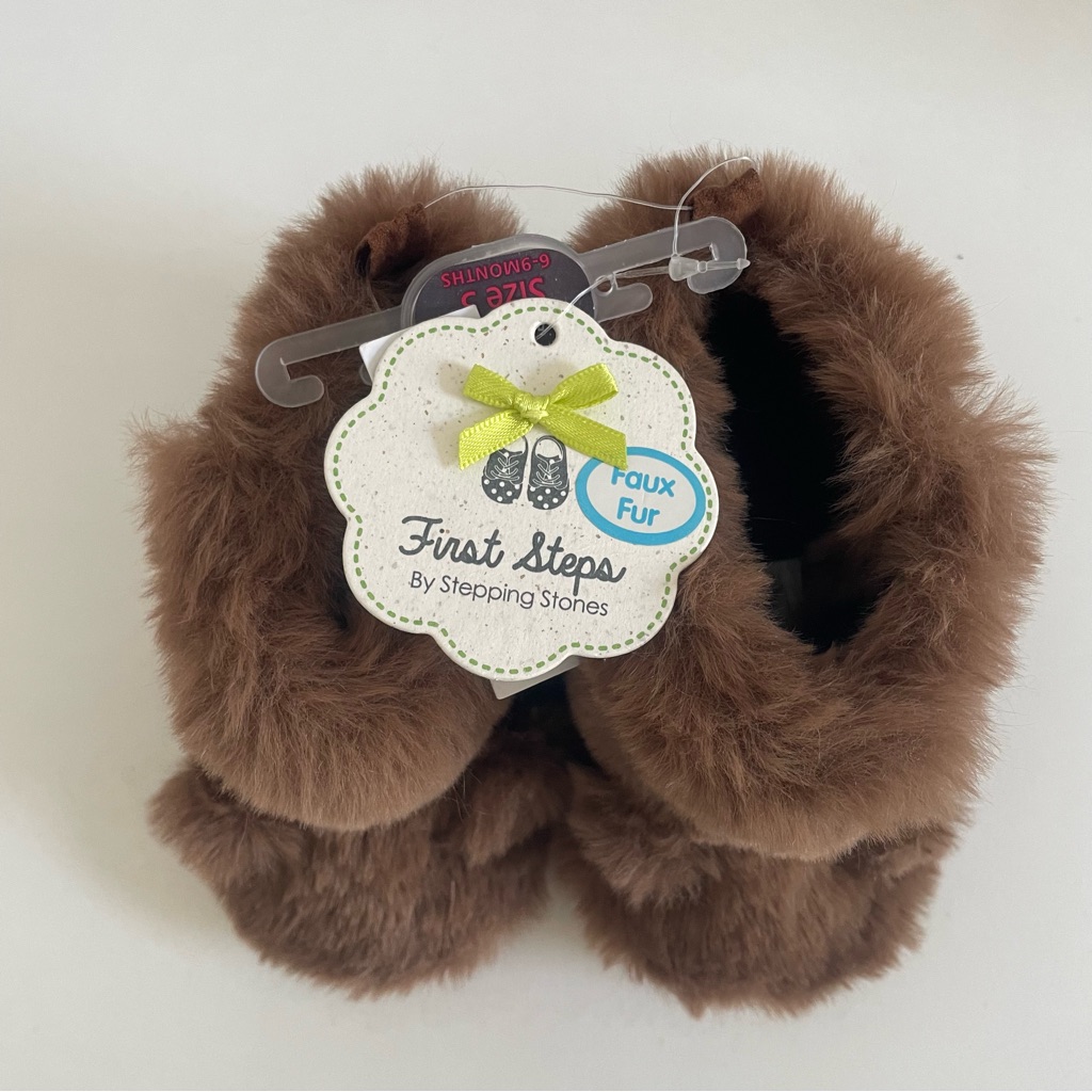 Brown Faux Fur Baby Booties .Size3.